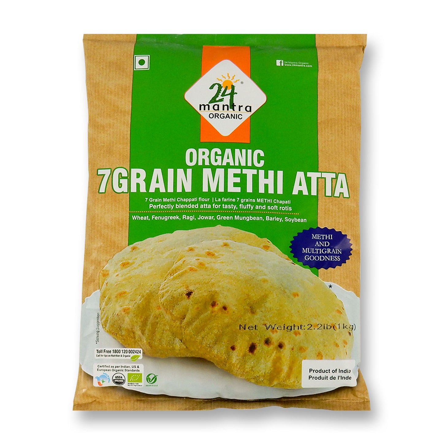 24 Mantra Organic 7 Grain Methi Atta 2 Lb.